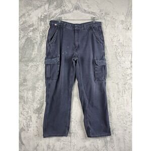 Carhartt Mens Pants 38x30 FRB240 Blue Canvas Cargo‎ Baggy Workwear Chore Utility
